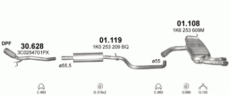 Глушитель Audi A3 8P/8PA (2003-2013) 1108