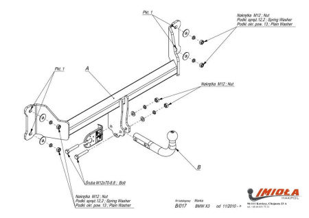 Прицепное устройство (фаркоп) BMW X3 F25 (2010-2017) B017