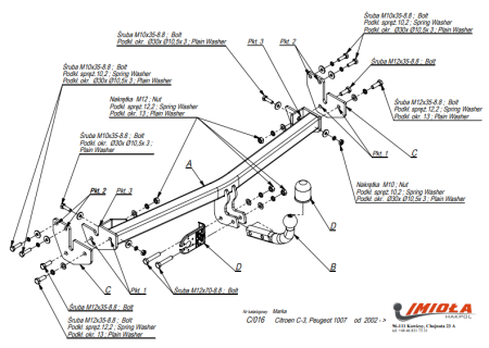 Прицепное устройство (фаркоп) Peugeot 1007 (2005-2009) C016