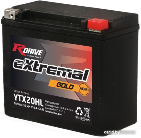 Мотоциклетный аккумулятор RDrive eXtremal Gold YTX20HL (18 А·ч)