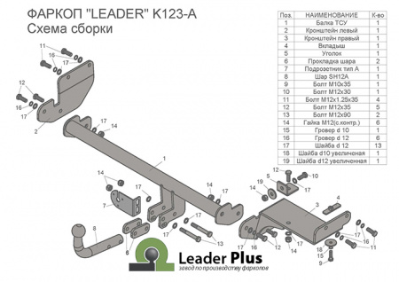 Фаркоп (прицепное) Лидер Плюс K123-A 